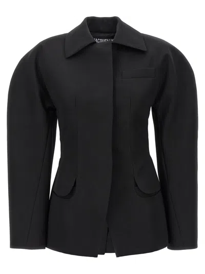 Shop Jacquemus La Veste Castagna Blazer And Suits Black