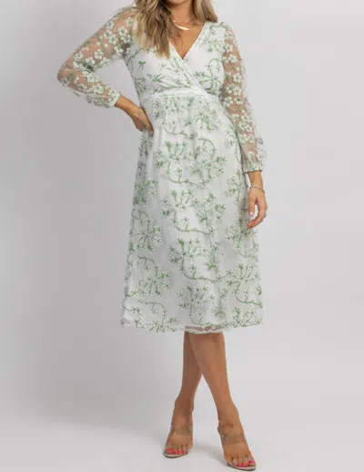 Sundayup Embroidered Longsleeve Midi Dress In White Mesh In Multi