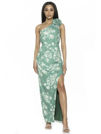 slim fit dress slacks Mac Duggal Women's Floral Chiffon Cut-Out One-Shoulder Gown - Deep Green Multi main image 0