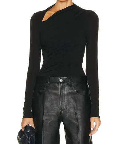 Shop Enza Costa Jersey Long Sleeve Slash Top In Black