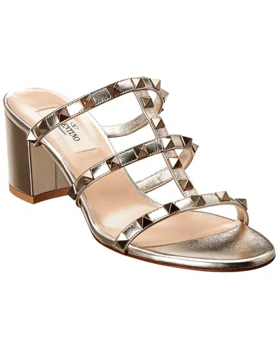 Shop Valentino Rockstud Caged 60 Leather Sandal In Yellow