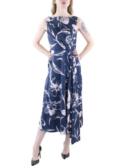 Shop Kay Unger Womens Floral Midi Cocktail And Party Dress In Blue