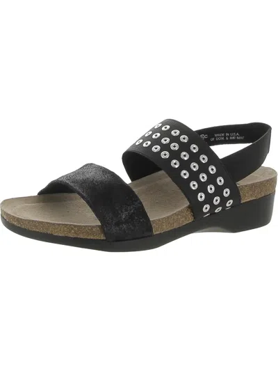 Shop Munro Pisces Womens Leather Ankle Strap Wedge Sandals In Black