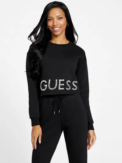 Shop Guess Factory Tara Crystal Logo Sweatshirt In Black