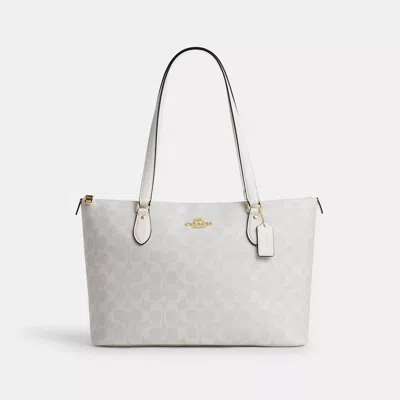 Shop Coach Outlet Gallery Tote In Signature Canvas In White