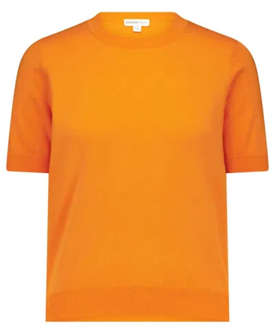 Shop Minnie Rose Short Sleeve Crew Cotton Sweater In Orange