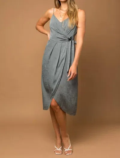 Le Lis Side Wrap Satin Jacquard Dress In Silver In Silver
