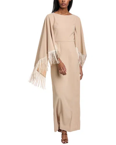Shop Mikael Aghal Fringe Gown In Gold