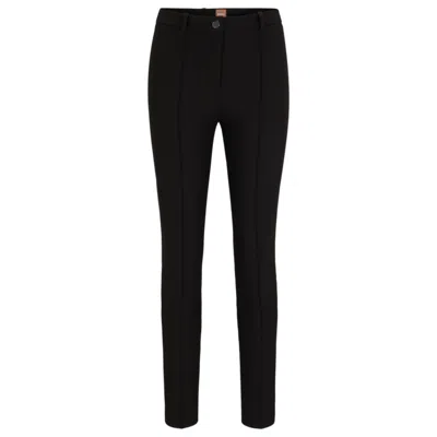 Shop Hugo Boss Slim-fit Pants In Stretch Fabric With Pintuck Pleats In Black