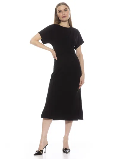 Alexia Admor Cairo Short Sleeve Crossover Waist Midi Dress In Black