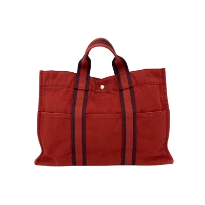 Shop Hermes Fourre Tout Cotton Tote Bag () In Red