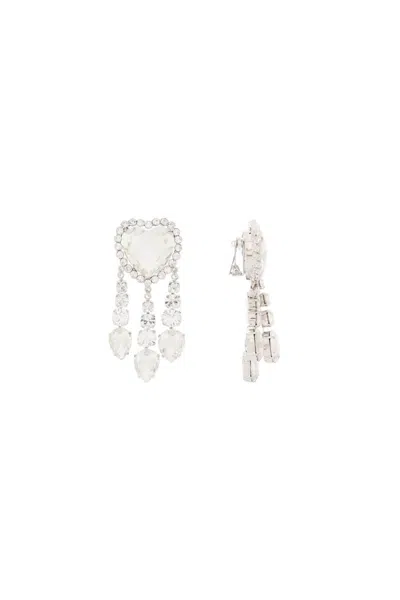 Shop Alessandra Rich Heart Earrings With Pendants In Silver