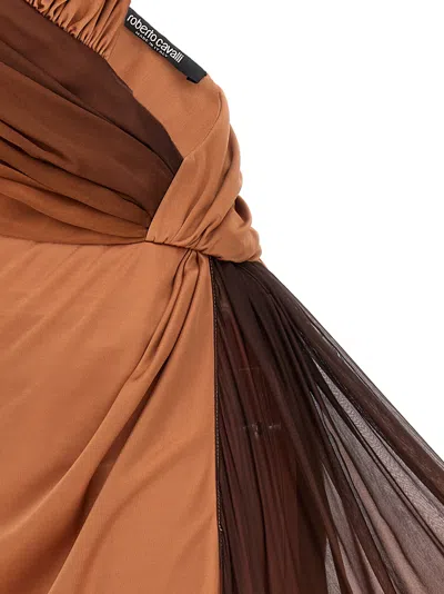 Shop Roberto Cavalli Draped Long Dress Dresses Brown
