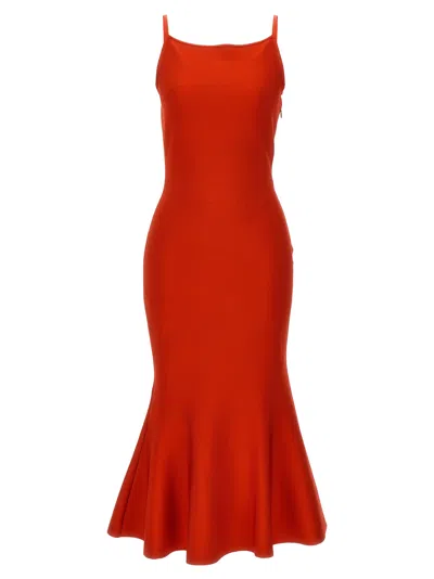 Shop Alexander Mcqueen Flared Knit Dress Dresses Red