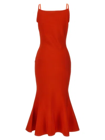 Shop Alexander Mcqueen Flared Knit Dress Dresses Red