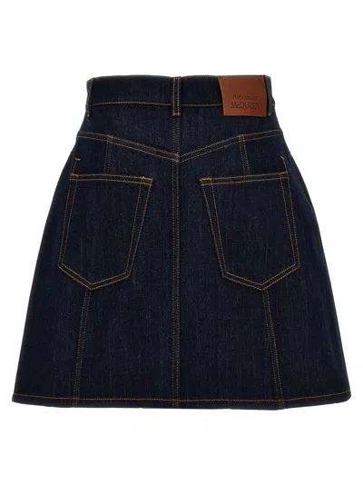 Shop Alexander Mcqueen Lace-up Denim Skirt Skirts Blue