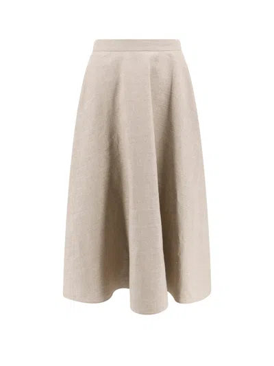 Shop Valentino Linen Skirt With Metal Vlogo Detail