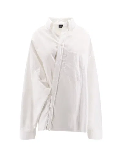 Shop Balenciaga Wrap Cotton Shirt With Embroidered Logo
