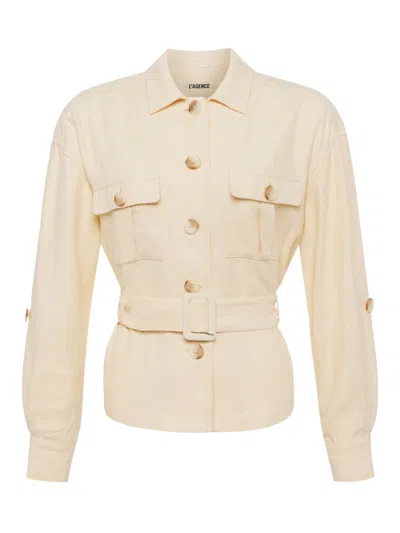 Shop L Agence Voyage Linen-blend Safari Jacket In Bone