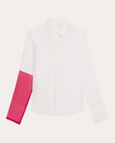 Shop Helmut Lang Women's Relaxed Silk Combo Shirt In White/fuschia