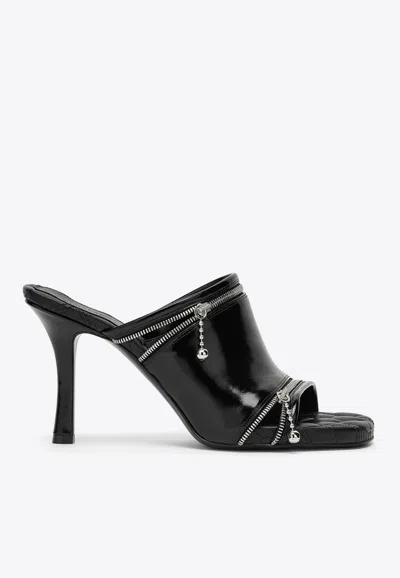 Shop Burberry 85 Patent Leather Zip-detail Mules In Black