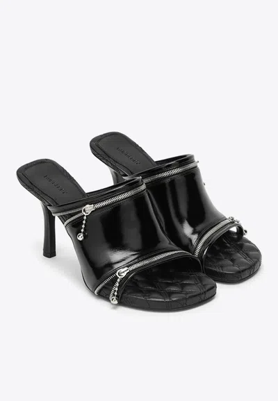 Shop Burberry 85 Patent Leather Zip-detail Mules In Black