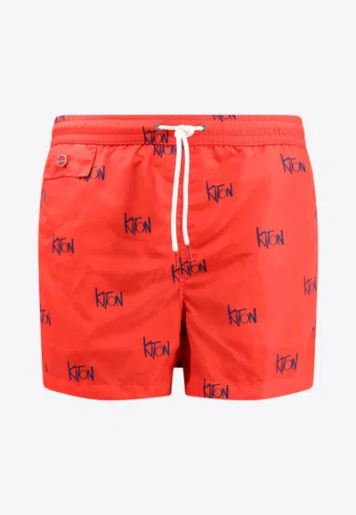 Shop Kiton All-over Logo Print Swim Shorts In Red