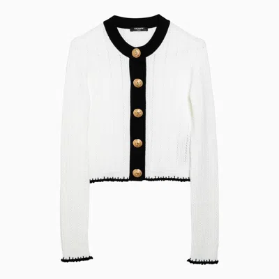 Shop Balmain Black/white Viscose Buttoned Cardigan Women