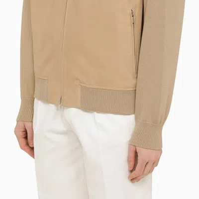 Shop Brunello Cucinelli Beige Leather Jacket With Knitted Sleeves Men In Cream