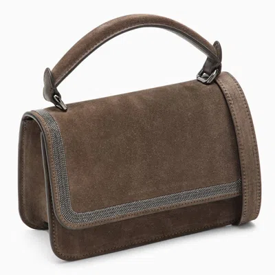 Shop Brunello Cucinelli Brown Suede Leather Small Handbag Women In Cream