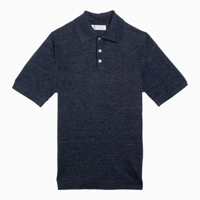 Shop Brunello Cucinelli Dark Blue Short-sleeved Polo Shirt Men