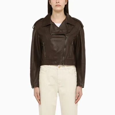 Shop Brunello Cucinelli Dark Brown Leather Jacket Women