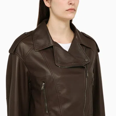 Shop Brunello Cucinelli Dark Brown Leather Jacket Women