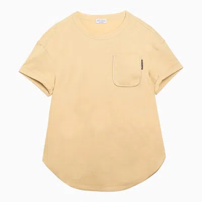 Shop Brunello Cucinelli Lemon-coloured Cotton T-shirt Women In Yellow