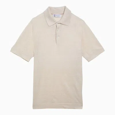 Shop Brunello Cucinelli Natural Linen Short-sleeved Polo Shirt Men In Cream