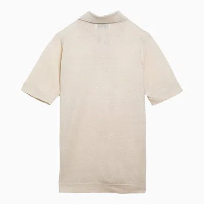 Shop Brunello Cucinelli Natural Linen Short-sleeved Polo Shirt Men In Cream
