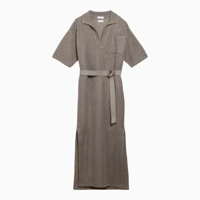 Shop Brunello Cucinelli Net Openwork Knit Dress In Linen Blend Women In Brown