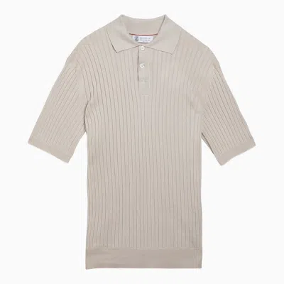 Shop Brunello Cucinelli Rope-coloured Cotton Ribbed Polo Shirt Men In Cream