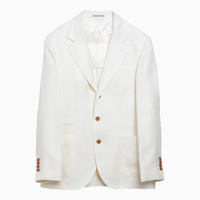 Shop Brunello Cucinelli Single-breasted White Linen Jacket Men