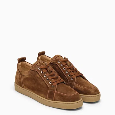 Christian Louboutin Louis Junior Suede Sneakers With Eyelet Detailing In Brown