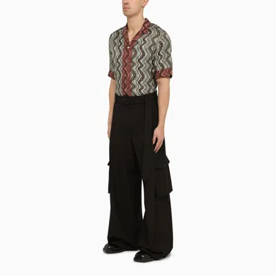 Shop Dries Van Noten Black Wool Wide Trousers With Belt Men In Multicolor