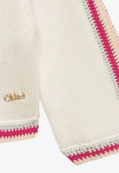 Shop Chloé Baby Girls Crochet Knit Cardigan In White