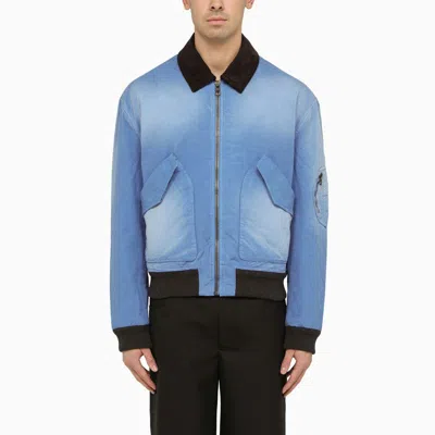 Shop Loewe Blue Washed Effect Zipped Cotton Bomber Jacket Men