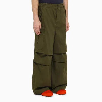 Shop Marni Dark Green Cotton Blend Wide Cargo Trousers Men