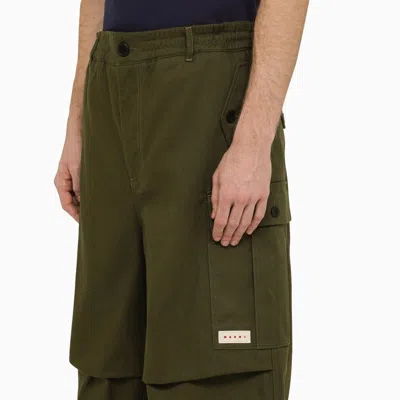 Shop Marni Dark Green Cotton Blend Wide Cargo Trousers Men