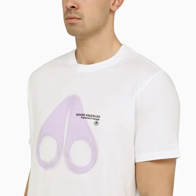 Shop Moose Knuckles White Cotton T-shirt With Logo Print Men