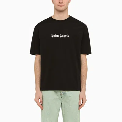 Shop Palm Angels Black Cotton T-shirt With Logo Men
