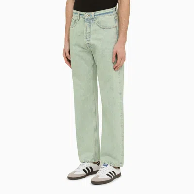 Shop Palm Angels Regular Mint Green Denim Jeans Men