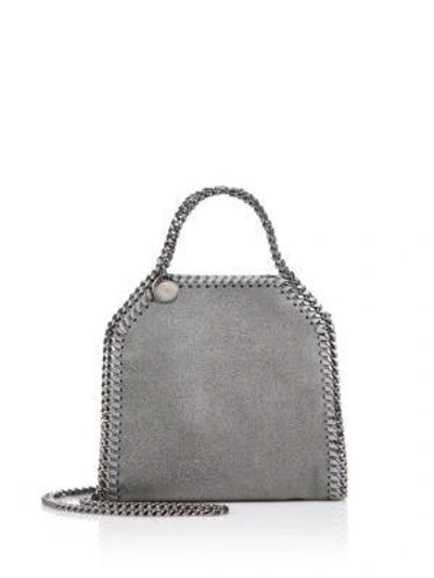 Shop Stella Mccartney Falabella Tiny Metallic Faux Suede Tote In Grey