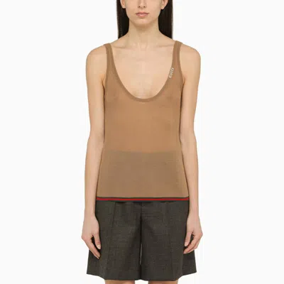 Shop Gucci Camel Cashmere Tank Top In Brown